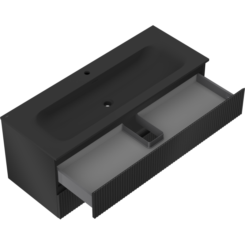 Mexen Rivel badkamerkast 120 cm met wastafel Vela, 2 laden, geribbeld, zwart mat - 91A20-12047-2-BFF71-W23M71