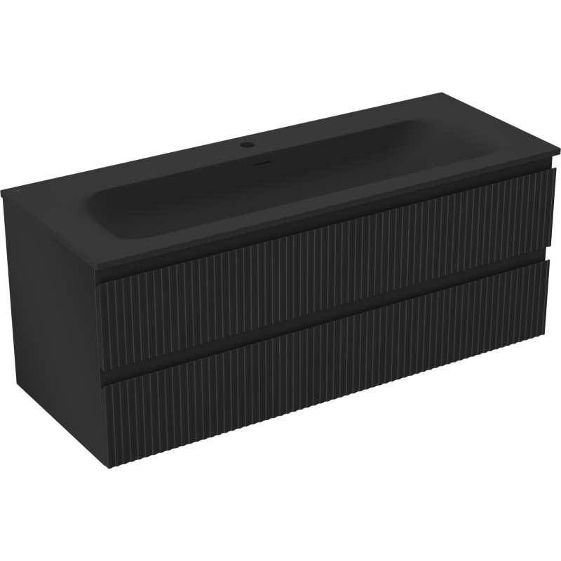Mexen Rivel vannas istabas skapītis 120 cm ar izlietni Vela, 2 atvilktnes, rievots, melns matēts - 91A20-12047-2-BFF71-W23M71