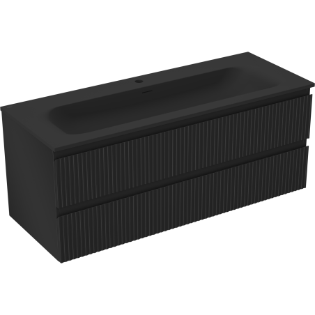 Mexen Rivel meuble de salle de bains 120 cm avec lavabo Vela, 2 tiroirs, rainuré, noir mat - 91A20-12047-2-BFF71-W23M71