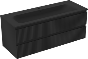 Mexen Rivel badkamerkast 120 cm met wastafel Vela, 2 laden, geribbeld, zwart mat - 91A20-12047-2-BFF71-W23M71