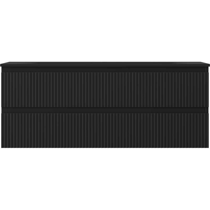 Mexen Rivel Badezimmerschrank 120 cm mit Waschbecken Vela, 2 Schubladen, geriffelt, schwarz matt - 91A20-12047-2-BFF71-W23M71