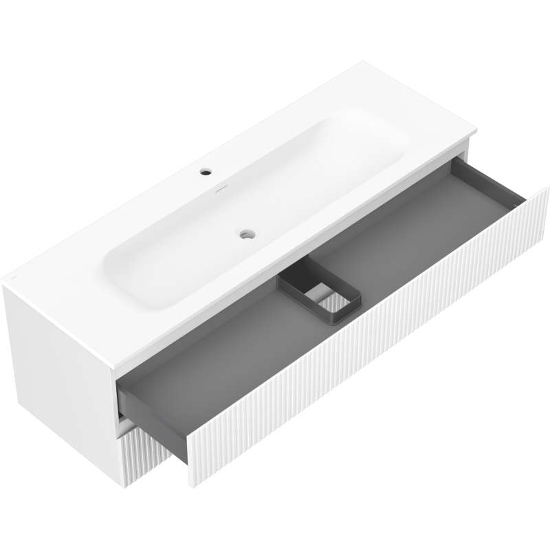 Mexen Rivel armario de baño 140 cm con lavabo Vela, 2 cajones, acanalado, blanco mate - 91A20-14047-2-BFF01-W23M01