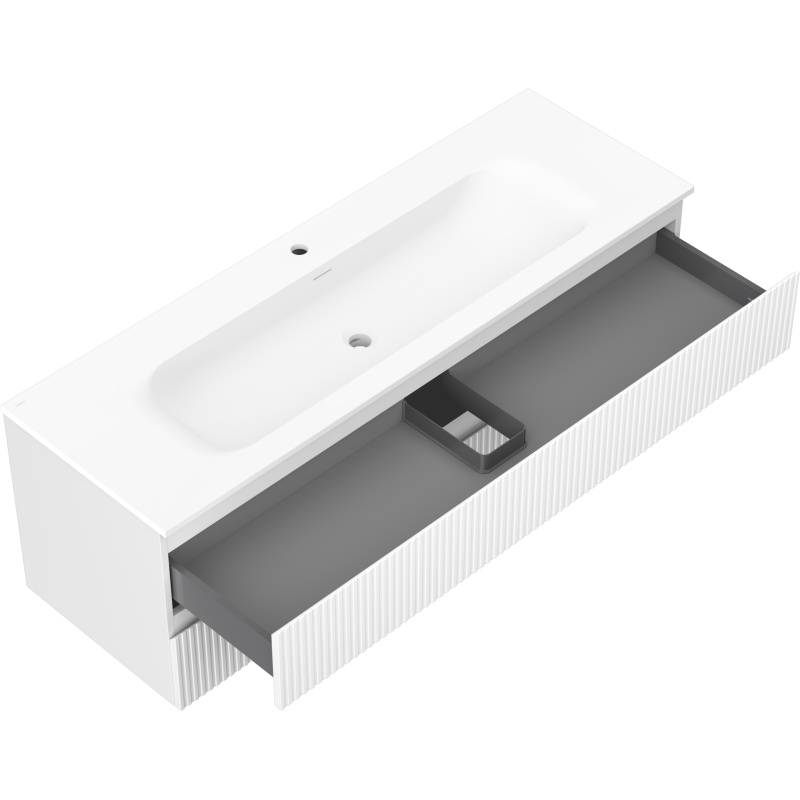 Mexen Rivel armário de casa de banho 140 cm com lavatório Vela, 2 gavetas, canelada, branco mate - 91A20-14047-2-BFF01-W23M01