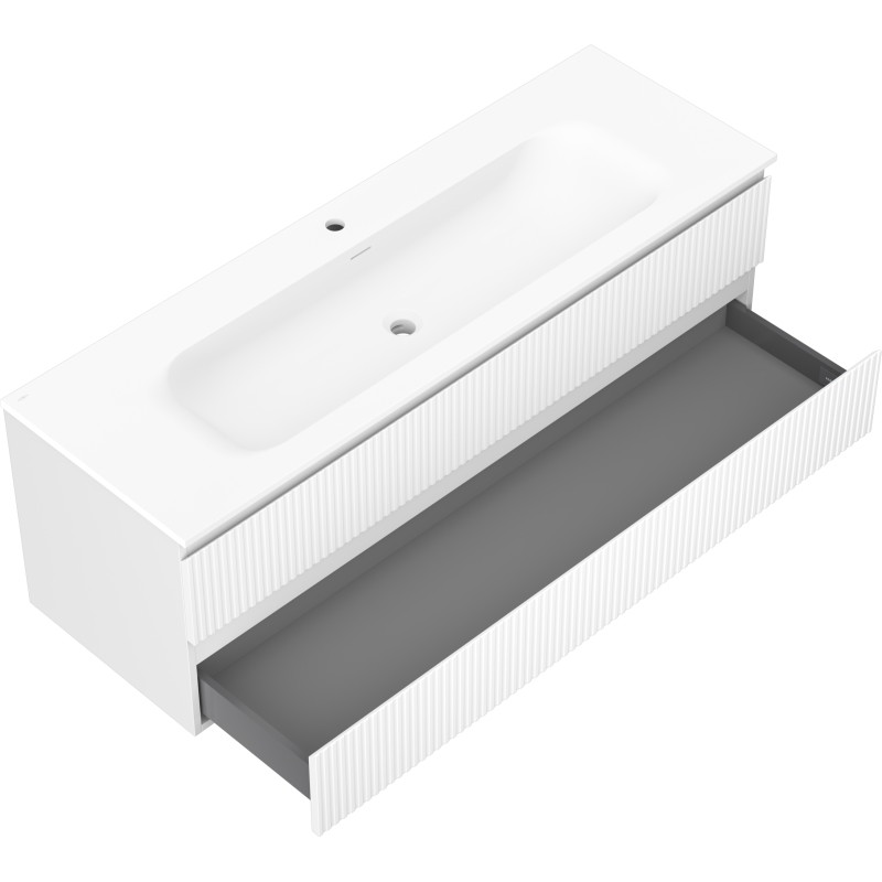 Mexen Rivel badkamerkast 140 cm met wastafel Vela, 2 lades, gefreesd, witte mat - 91A20-14047-2-BFF01-W23M01