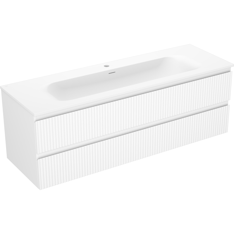 Mexen Rivel Badezimmerschrank 140 cm mit Waschbecken Vela, 2 Schubladen, geriffelt, weiß matt - 91A20-14047-2-BFF01-W23M01