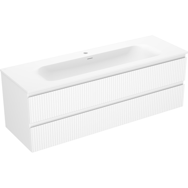 Mexen Rivel Mobile da bagno 140 cm con lavabo Vela, 2 cassetti, scanalato, bianco opaco - 91A20-14047-2-BFF01-W23M01