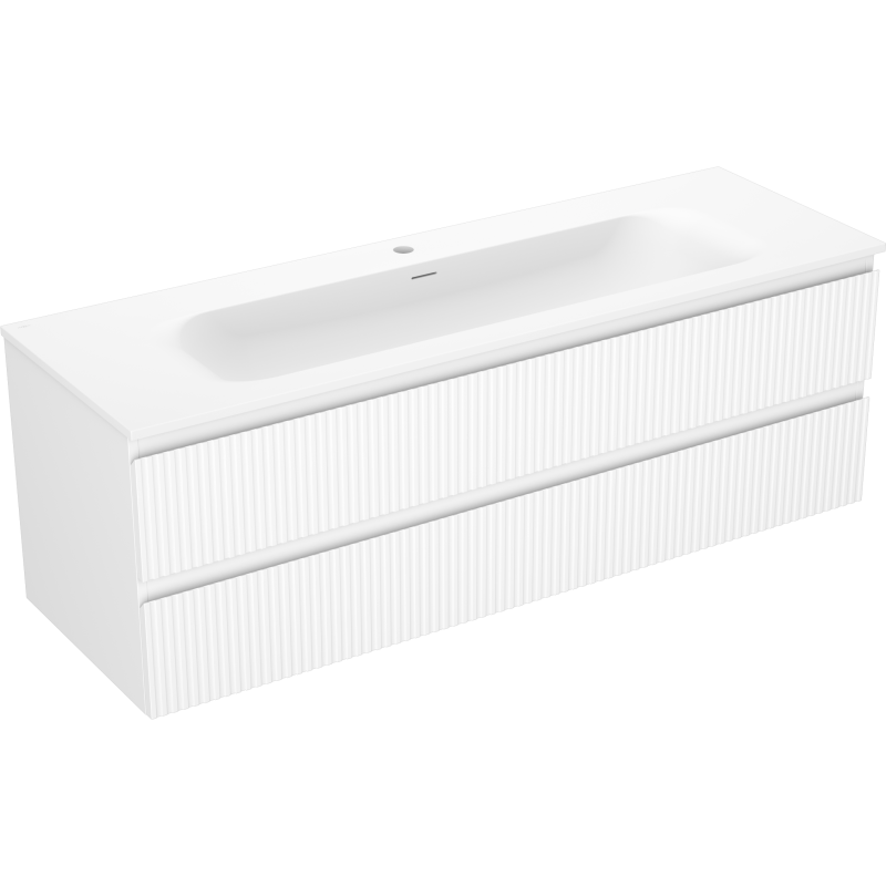 Mexen Rivel szafka łazienkowa 140 cm z umywalką Vela, 2 szuflady, ryflowana , biała mat - 91A20-14047-2-BFF01-W23M01
