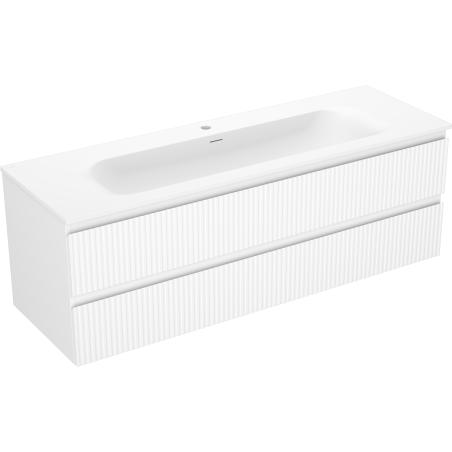 Mexen Rivel Badezimmerschrank 140 cm mit Waschbecken Vela, 2 Schubladen, geriffelt, weiß matt - 91A20-14047-2-BFF01-W23M01
