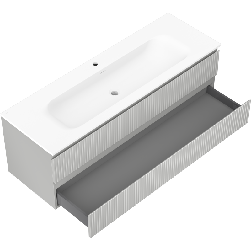 Mexen Rivel mobiletto da bagno 140 cm con lavabo Vela, 2 cassetti, scanalato, grigio opaco/bianco opaco -