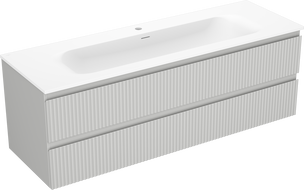 Mexen Rivel mobiletto da bagno 140 cm con lavabo Vela, 2 cassetti, scanalato, grigio opaco/bianco opaco -