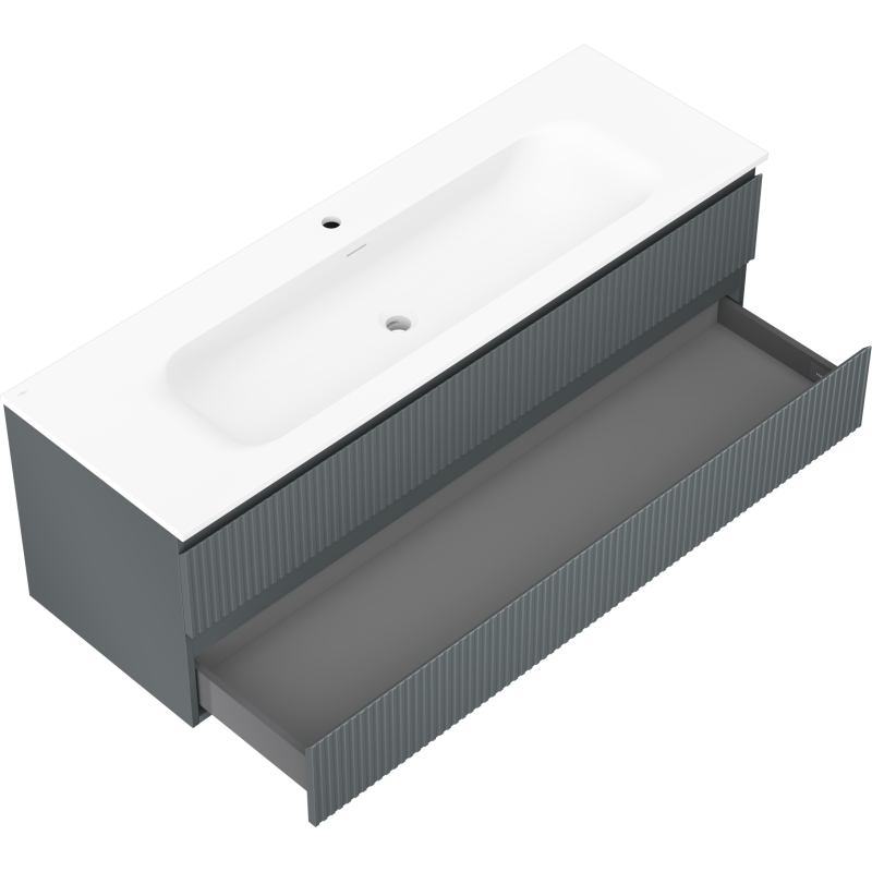 Mexen Rivel bathroom cabinet 140 cm with sink Vela, 2 drawers, fluted, matte graphite/matte white - 91A20-14047-2-BFF66-W23M