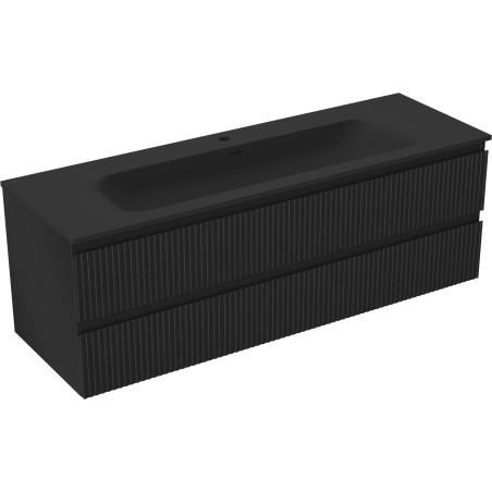 Mexen Rivel Badezimmerschrank 140 cm mit Waschbecken Vela, 2 Schubladen, gerillt, schwarz matt - 91A20-14047-2-BFF71-W23M71