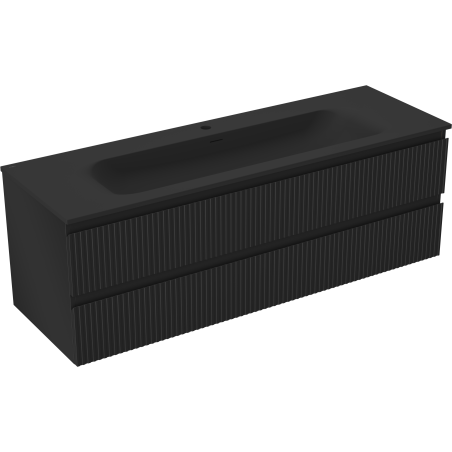 Mexen Rivel bathroom cabinet 140 cm with Vela sink, 2 drawers, grooved, black matte - 91A20-14047-2-BFF71-W23M71
