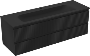 Mexen Rivel 140 cm vannas istabas skapis ar izlietni Vela, 2 atvilktnes, rievota, melna matēta - 91A20-14047-2-BFF71-W23M71