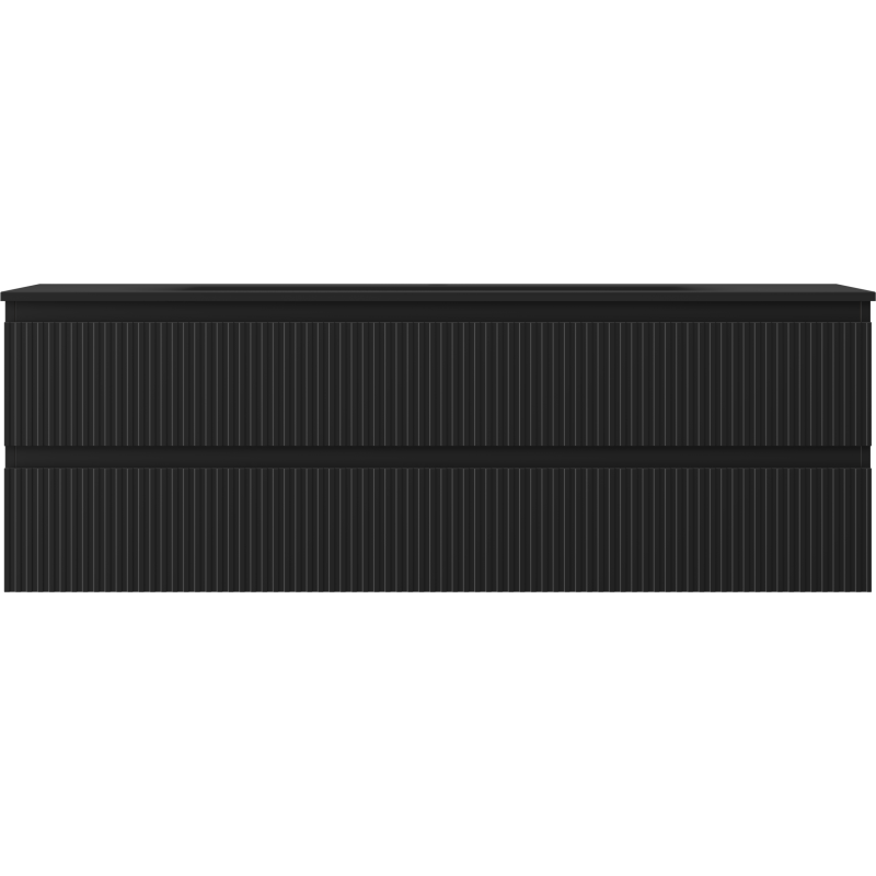 Mexen Rivel Badezimmerschrank 140 cm mit Waschbecken Vela, 2 Schubladen, geriffelt, schwarz matt - 91A20-14047-2-BFF71-W23M71