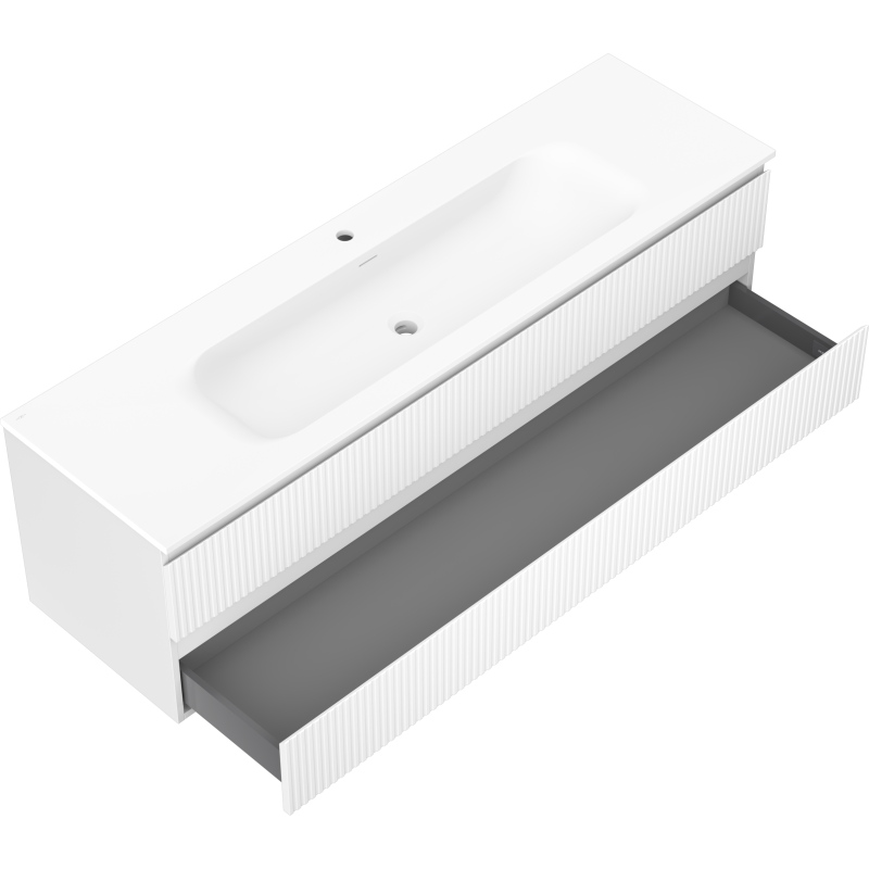 Mexen Rivel Badezimmermöbel 160 cm mit Waschbecken Vela, 2 Schubladen, geriffelt, weiß matt - 91A20-16047-2-BFF01-W23M01
