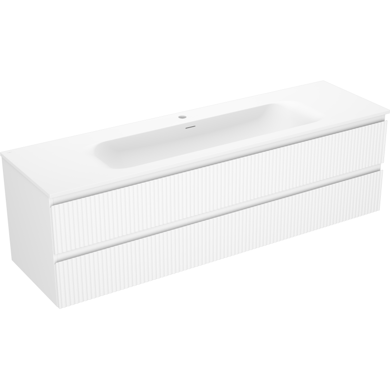 Mexen Rivel Badezimmermöbel 160 cm mit Waschbecken Vela, 2 Schubladen, geriffelt, weiß matt - 91A20-16047-2-BFF01-W23M01