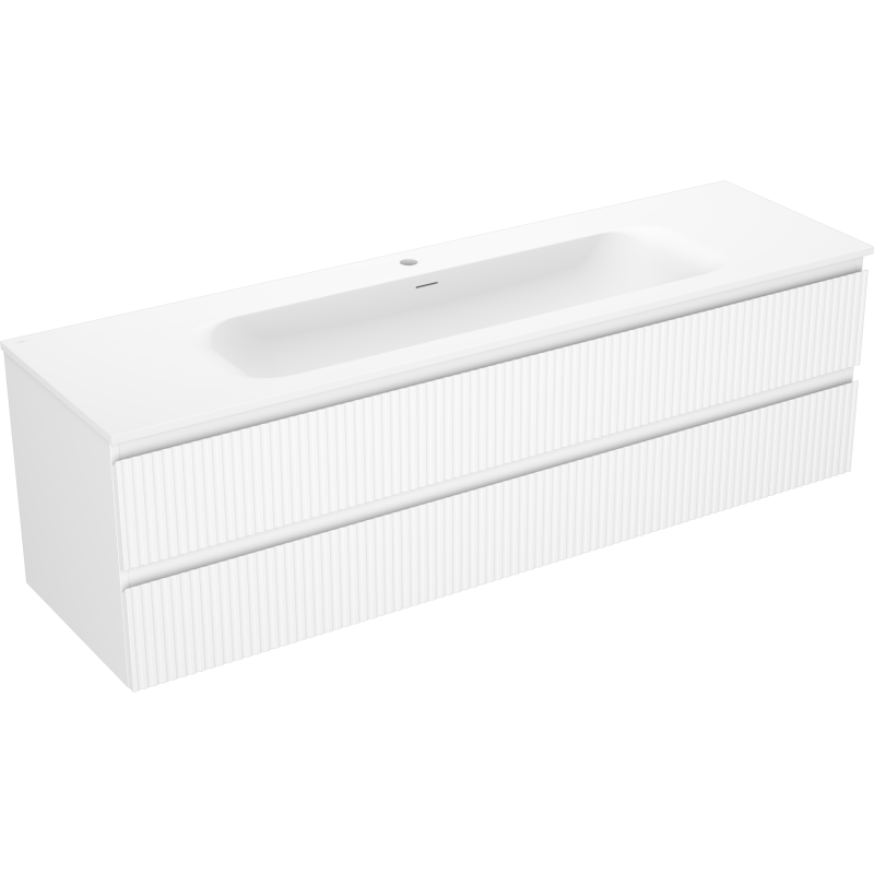 Mexen Rivel Badezimmerunterschrank 160 cm mit Waschbecken Vela, 2 Schubladen, geriffelt, weiß matt - 91A20-16047-2-BFF01-W23M01