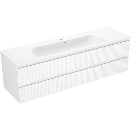 Mexen Rivel Badezimmerunterschrank 160 cm mit Waschbecken Vela, 2 Schubladen, geriffelt, weiß matt - 91A20-16047-2-BFF01-W23M01