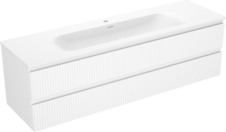 Mexen Rivel badkamerkast 160 cm met Vela wastafel, 2 laden, geribbeld, wit mat - 91A20-16047-2-BFF01-W23M01