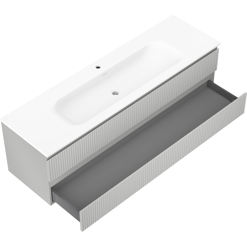 Mexen Rivel armadietto del bagno 160 cm con lavabo Vela, 2 cassetti, scanalato, grigio opaco/bianco opaco -