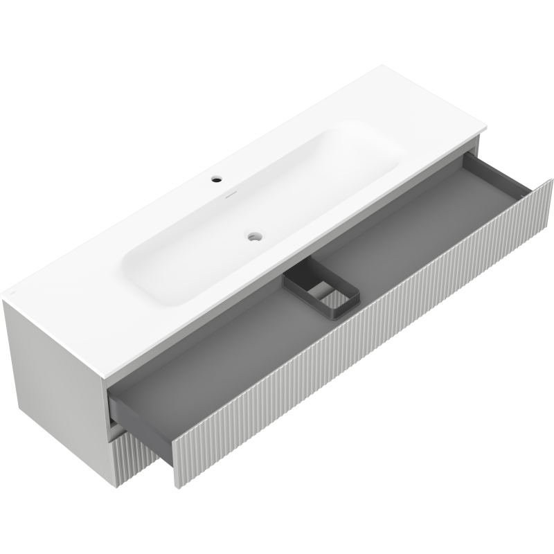 Mexen Rivel armoire de salle de bain 160 cm avec lavabo Vela, 2 tiroirs, rainurée, gris mat/blanc mat -