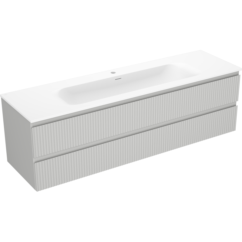 Mexen Rivel badkamerkast 160 cm met wastafel Vela, 2 laden, gegroefd, grijs mat/wit mat - 91A20-16047-2-BFF62-W23M0