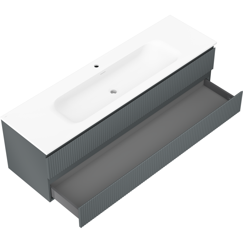 Mexen Rivel 160 cm kylpyhuonekaappi pesualtaalla Vela, 2 laatikkoa, uurrettu, grafiitin matta/valkoinen matta -
