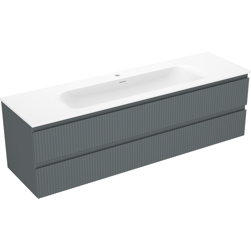 Mexen Rivel armario de baño de 160 cm con lavabo Vela, 2 cajones, estriado, grafito mate/blanco mate - 91A20-16047-2-BFF66-W23M