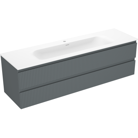 Mexen Rivel armario de baño de 160 cm con lavabo Vela, 2 cajones, estriado, grafito mate/blanco mate - 91A20-16047-2-BFF66-W23M