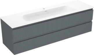 Mexen Rivel szafka łazienkowa 160 cm z umywalką Vela, 2 szuflady, ryflowana , grafit mat/biała mat - 91A20-16047-2-BFF66-W23M