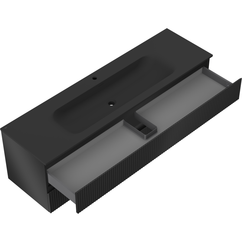 Mexen Rivel armário de casa de banho 160 cm com lavatório Vela, 2 gavetas, canelado, preto mate - 91A20-16047-2-BFF71-W23M71
