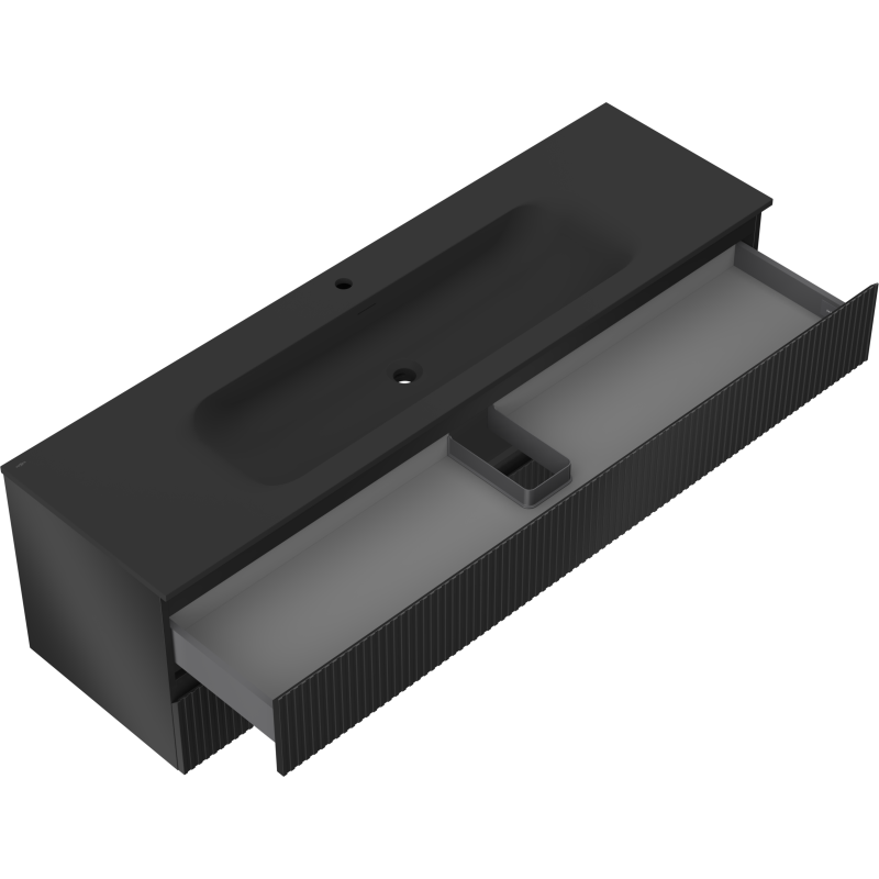 Mexen Rivel Badezimmerschrank 160 cm mit Waschbecken Vela, 2 Schubladen, geriffelt, schwarz matt - 91A20-16047-2-BFF71-W23M71