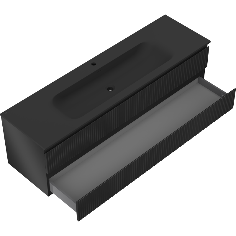 Mexen Rivel bathroom cabinet 160 cm with Vela sink, 2 drawers, grooved, black matte - 91A20-16047-2-BFF71-W23M71