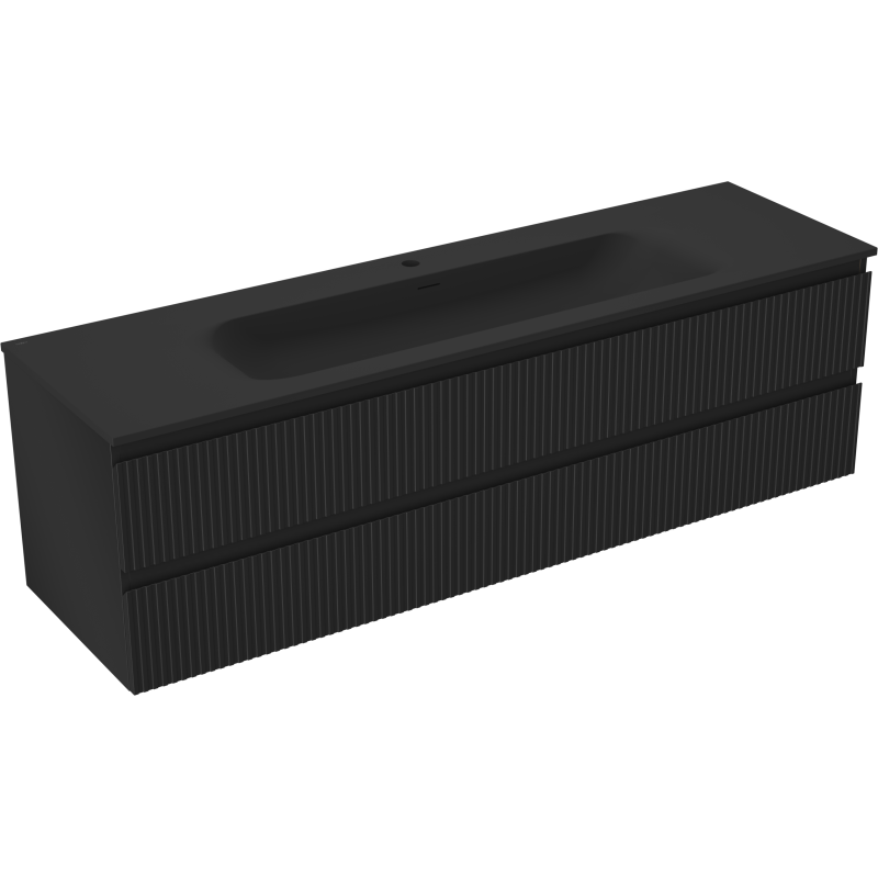 Mexen Rivel badkamerkast 160 cm met wastafel Vela, 2 laden, geribbeld, zwart mat - 91A20-16047-2-BFF71-W23M71