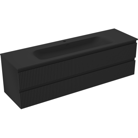 Mexen Rivel badkamerkast 160 cm met wastafel Vela, 2 laden, geribbeld, zwart mat - 91A20-16047-2-BFF71-W23M71