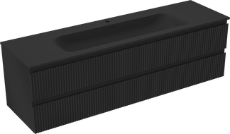 Mexen Rivel badkamerkast 160 cm met wastafel Vela, 2 laden, geribbeld, zwart mat - 91A20-16047-2-BFF71-W23M71