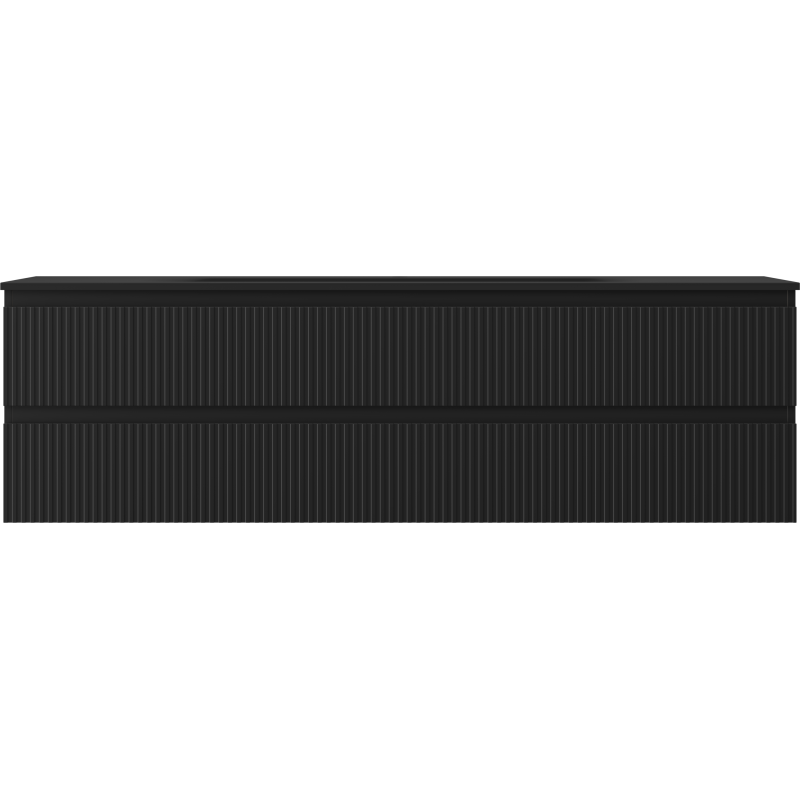 Mexen Rivel Badezimmerschrank 160 cm mit Waschbecken Vela, 2 Schubladen, geriffelt, schwarz matt - 91A20-16047-2-BFF71-W23M71