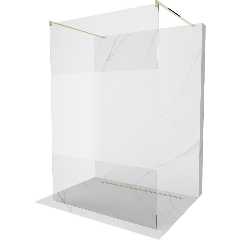 Mexen Kioto vrijstaande douchewand 100 x 200 cm, transparant/matglas 8 mm, goud - 800-100-002-50-35