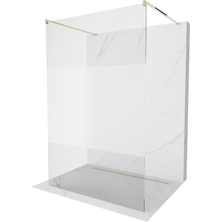 Mexen Kioto vrijstaande douchewand 100 x 200 cm, transparant/ijs 8 mm, goud - 800-100-002-50-35