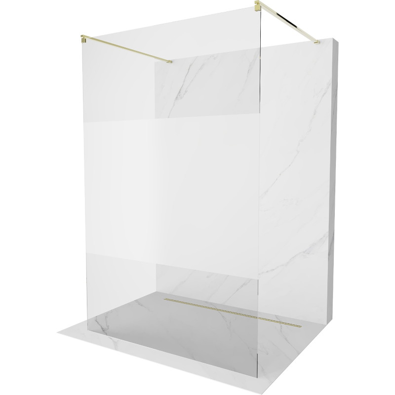 Mexen Kioto freistehende Duschwand 110 x 200 cm, transparent/frost 8 mm, gold - 800-110-002-50-35