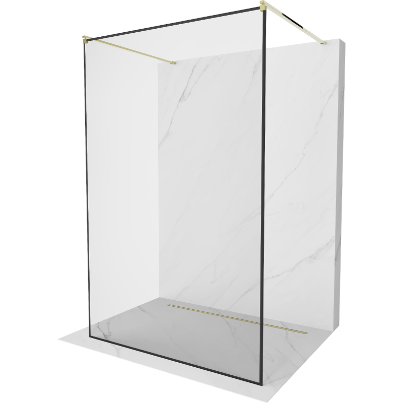 Mexen Kioto vrijstaande douchewand 110 x 200 cm, zwarte rand 8 mm, goud - 800-110-002-50-70