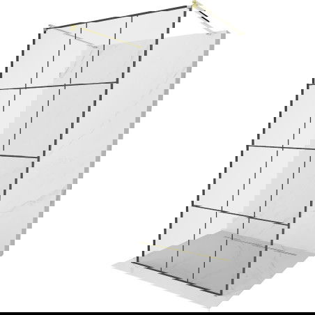 Mexen Kioto vrijstaande douchewand 100 x 200 cm, zwart rooster 8 mm, goud - 800-100-002-50-77