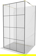 Mexen Kioto fristående duschvägg 100 x 200 cm, svart rutmönster 8 mm, guld - 800-100-002-50-77
