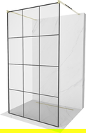 Mexen Kioto Freistehende Duschwand 110 x 200 cm, schwarzes Gitter 8 mm, Gold - 800-110-002-50-77