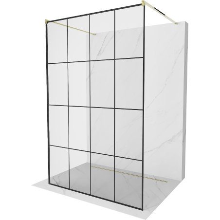 Mexen Kioto samostojeći tuš zid 130 x 200 cm, crna rešetka 8 mm, zlatna - 800-130-002-50-77