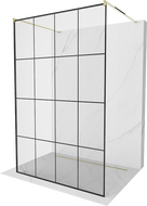 Mexen Kioto samostojeći tuš zid 130 x 200 cm, crna rešetka 8 mm, zlatna - 800-130-002-50-77