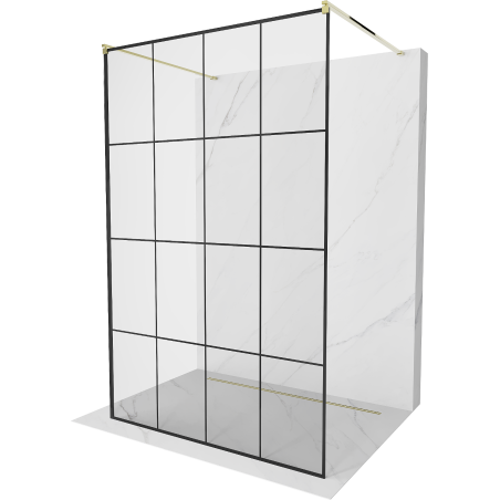 Mexen Kioto vrijstaande douchewand 140 x 200 cm, zwart raster 8 mm, goud - 800-140-002-50-77