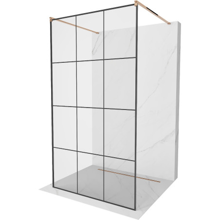 Mexen Kioto ścianka prysznicowa wolnostojąca 100 x 200 cm, czarna kratka 8 mm, różowe złoto - 800-100-002-60-77