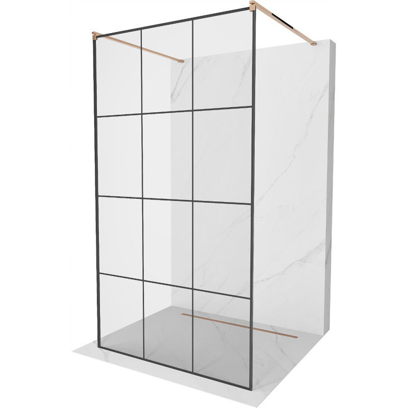 Mexen Kioto vrijstaande douchewand 120 x 200 cm, zwart rooster 8 mm, roze goud - 800-120-002-60-77